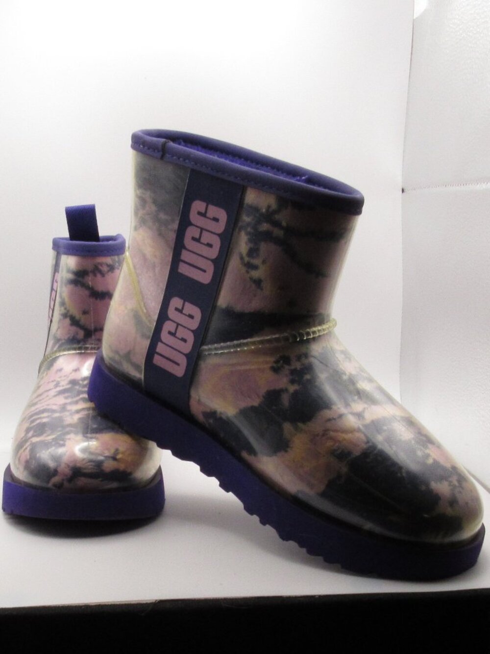 UGG Classic Clear Mini Marble Purple Tie Dye Boots Waterproof Rain Boot Size 6